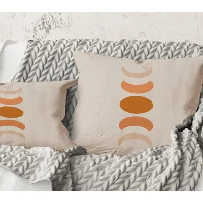 Design Art Square,minimalist Moon Phases - Modern Printed Throw Pillow In Orange