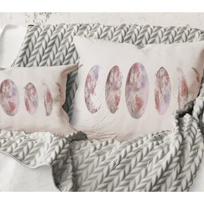 Design Art Square,moon Phases - Modern Printed Throw Pillow In White;pink