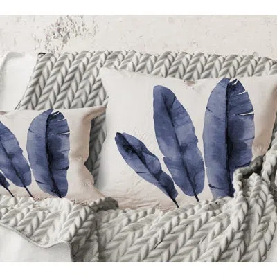 Design Art Square,navy Blue Tropical Banana Leaves - Tropical Printed Throw Pillow