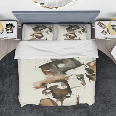 Design Art Squares Ii Ivory Microfiber Modern & Contemporary Duvet Cover Set