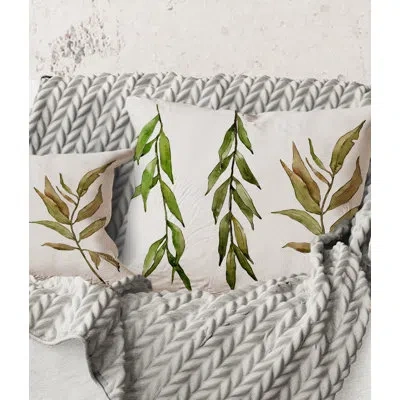 Design Art Square,three Willow Branches - Farmhouse Printed Throw Pillow In Brown;green