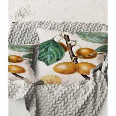Design Art Square,vintage Fruits Ii - Farmhouse Printed Throw Pillow In Green;orange