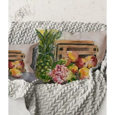 Design Art Square,vintage Fruits V - Farmhouse Printed Throw Pillow In Green;orange