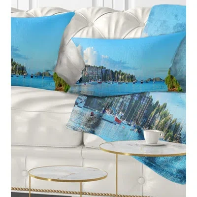 Design Art St John Bay Panoramic View - Sea & Shore Printed Throw Pillow