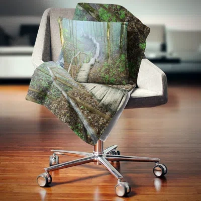 Design Art Stairway Leading To Foggy Forest Landscape Photography Pillow