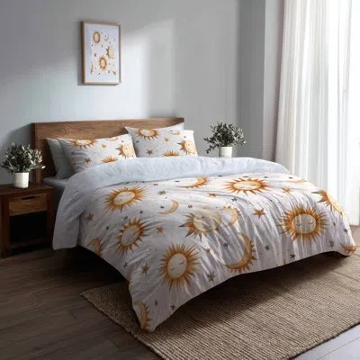 Design Art Starburst Comforter Set Of 6 - Orange Sun Moon Comforter Bedding Set In Orange;beige