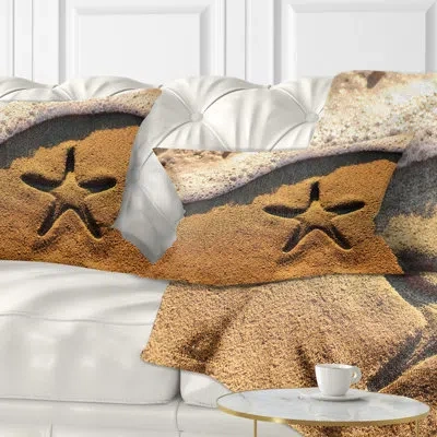 Design Art Starfish On Beach With Waves - Sea & Shore Printed Throw Pillow