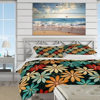Design Art Starfish Symmetry - Coastal Duvet Cover Set - Microfiber Polyester In Blue;beige