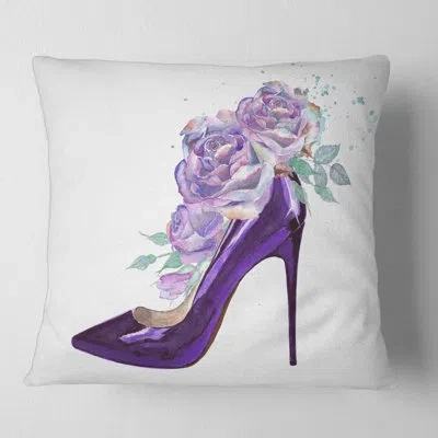 Design Art Stiletto Shoe With Roses Square Pillow Cover & Insert In Purple