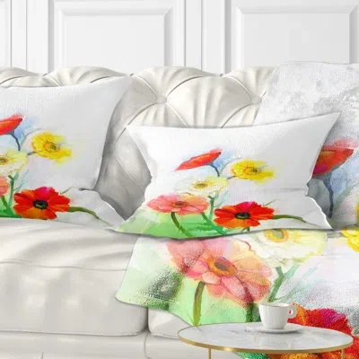 Design Art Still Life Colored Gerbera Flowers - Floral Printed Throw Pillow