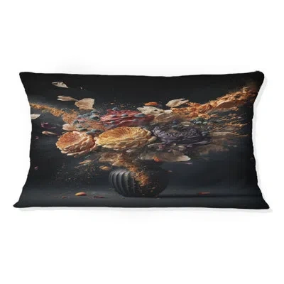 Design Art Still Life With Exploding Blossoming Flowers - Floral Printed Throw Pillow In Black;orange