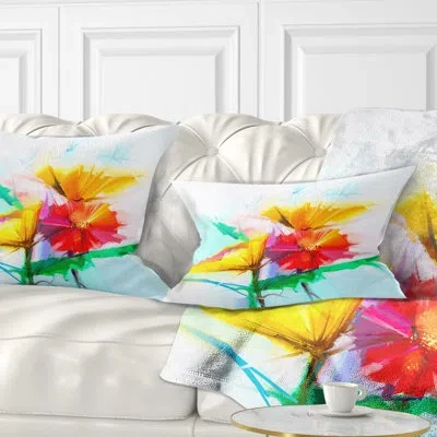 Design Art Still Life Yellow Red Gerbera Flower - Floral Printed Throw Pillow