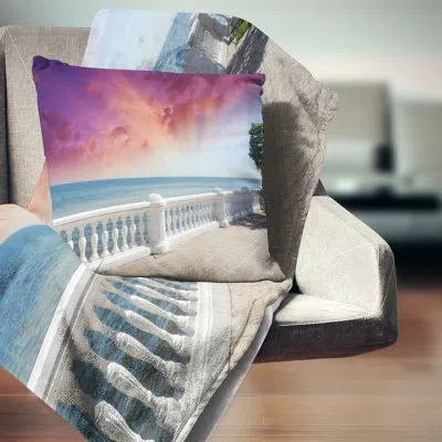 Design Art Stone Balcony With Ocean View Seashore Photo Pillow