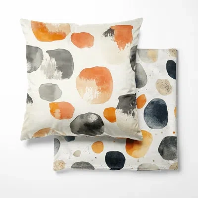 Design Art Stone Printed Throw Pillow - Minimalist Stone Forms Modern Pillow In Orange;black