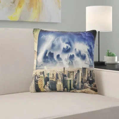 Design Art Storm Above Manhattan Skyscrapers - Cityscape Printed Pillow