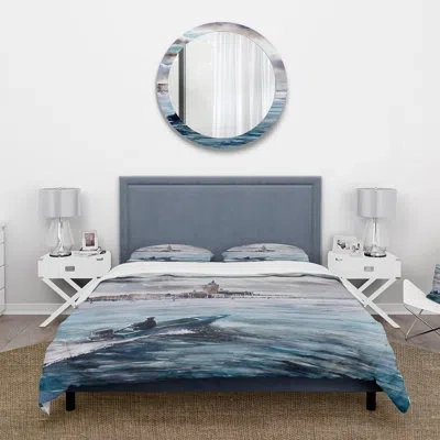 Design Art Storm Over Venice In Italy - Nautical & Coastal Duvet Cover Set - Microfiber Polyester In Blue,brown