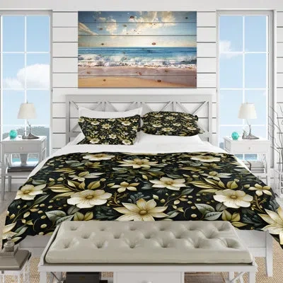 Design Art Stormy Botanicas Moody Patterns - Botanical Duvet Cover Set - Microfiber Polyester In Green;beige