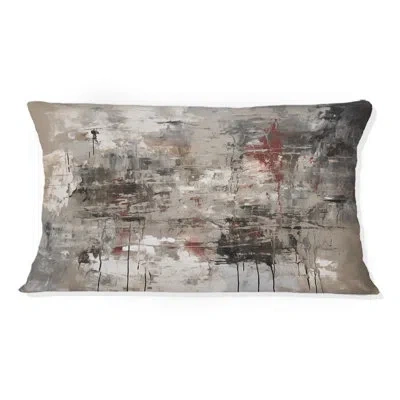 Design Art Stormy Heartache Abstract Gray And Beige - Abstract Painting Printed Throw Pillow In Black;white