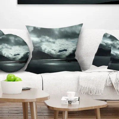 Design Art Stormy Iceland In The Summer - Sea & Shore Printed Pillow In Gray