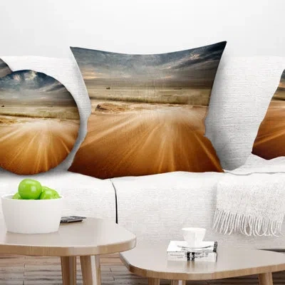 Design Art Stormy Sea With Waves Flowing Out - Sea & Shore Printed Pillow In Blue;black;brown;green;red;yellow
