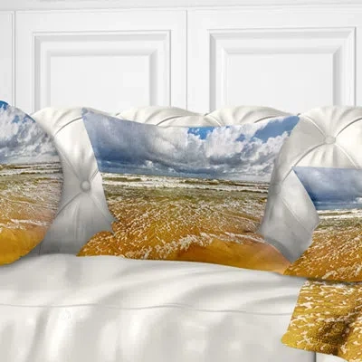 Design Art Stormy Summer Sea With White Clouds - Sea & Shore Printed Pillow In Blue;orange