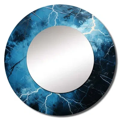 Design Art Stormy Thunderstorm Lightning - Lightning Unique Mirror, Traditional Large Wall Mirror, Printed Meta In Blue;black;white
