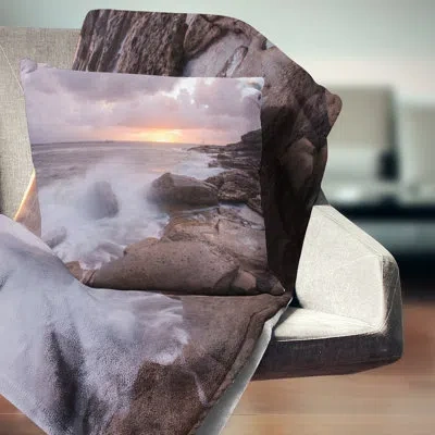 Design Art Stormy Waves In Beautiful Australia Beach Seashore Pillow In Blue;white