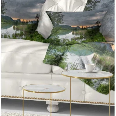 Design Art Stormy Weather Over Swamp - Landscape Printed Pillow In Green;gray