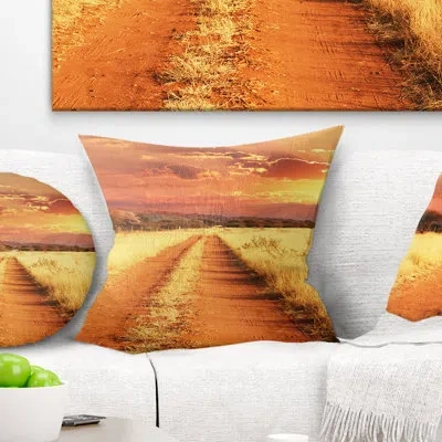 Design Art Straight Path In African Landscape - Landscape Printed Pillow In Red
