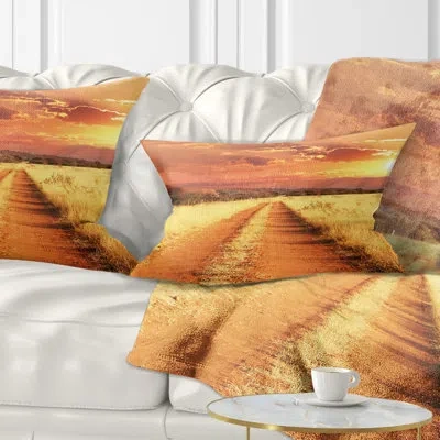 Design Art Straight Path In African Landscape - Landscape Printed Throw Pillow