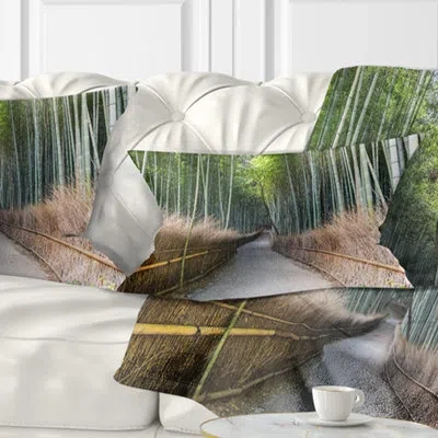 Design Art Straight Path In Bamboo Forest - Forest Printed Throw Pillow
