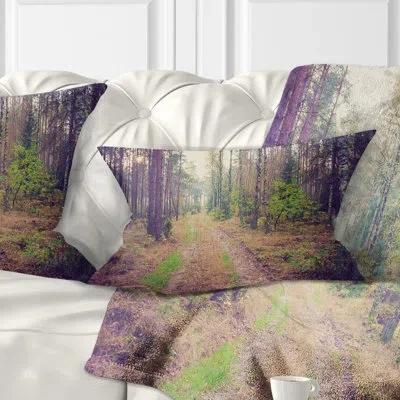 Design Art Straight Pathway In Thick Forest - Forest Printed Throw Pillow
