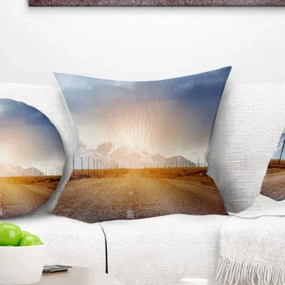 Design Art Straight Road Under Blue Sky - Landscape Printed Pillow