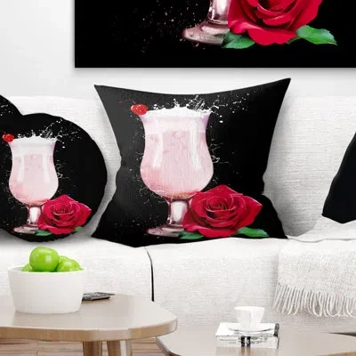 Design Art Strawberry Cocktail And Red Rose - Floral Printed Pillow