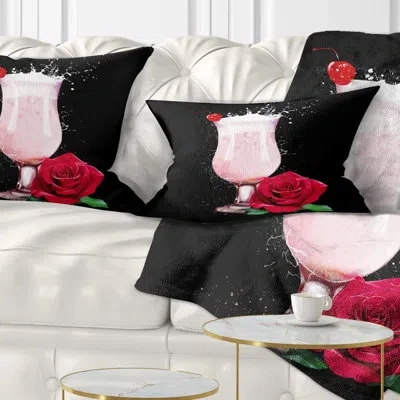 Design Art Strawberry Cocktail And Red Rose - Floral Printed Throw Pillow