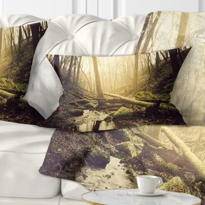 Design Art Stream In The Dark Wild Forest - Forest Printed Throw Pillow