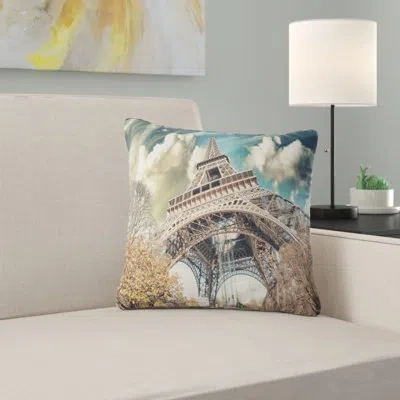 Design Art Street View Of Paris Eiffel Tower - Landscape Printed Pillow In Yellow