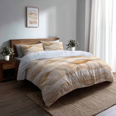 Design Art Striped 6 Pcs Comforter Set - Coastal Beige Sahara Sand Dune Lines Comforter Bedding Set