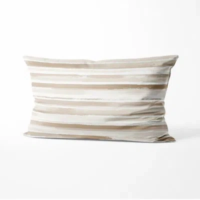 Design Art Striped Accent Pillow - Beige Sand Stripes Printed Cushion