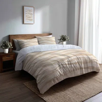 Design Art Striped Bedding Set - Duvet Cover And Throw Pillow Set In Beige Sand Waves Stripes