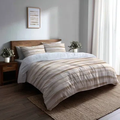 Design Art Striped Bedding Set Of 4 Pcs - Beige Sand Stripes Bed Comforter Set