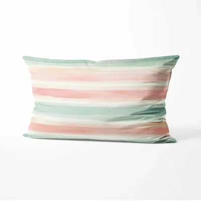 Design Art Striped Cushion - Modern Calm Stripes Watercolor Printed Throw Pillow In Green;pink