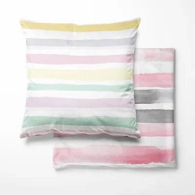 Design Art Striped Printed Throw Pillow - Pink And Yellow Summer Breeze Stripes Pillow In Purple;yellow