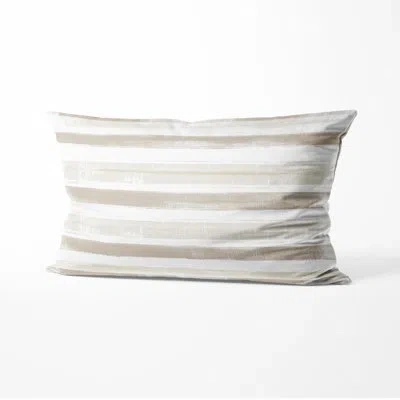 Design Art Striped Sofa Throw Pillow - Modern Grey And White Linen Stripe Printed Cushion In White;grey