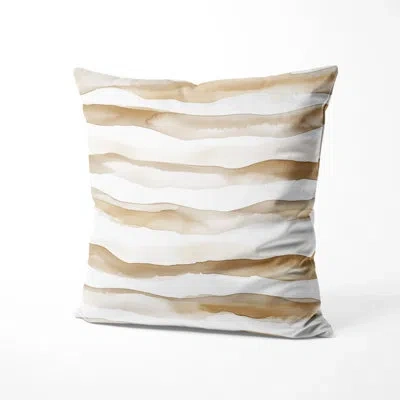 Design Art Striped Throw Pillow - Boho Brown And White Dune Lines Printed Cushion In Brown;white