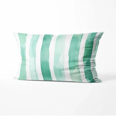 Design Art Striped Throw Pillow - Coastal Mint Breeze Stripes Printed Cushion In White;green