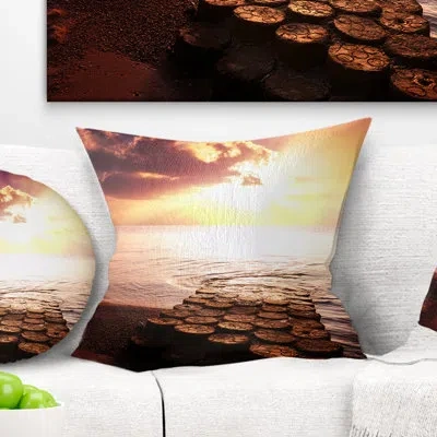 Design Art Stunning Beach With Old Bridge - Sea & Shore Printed Pillow In Red