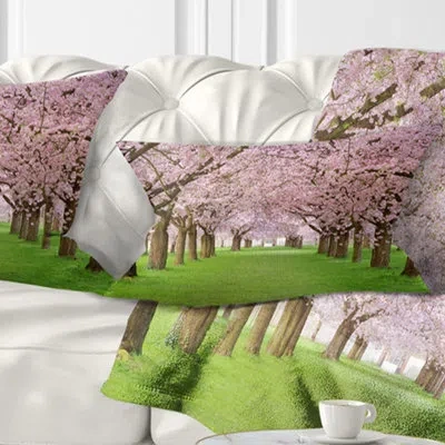 Design Art Stunning Cherry Blossoms Plenitude Landscape Printed Pillow In Green