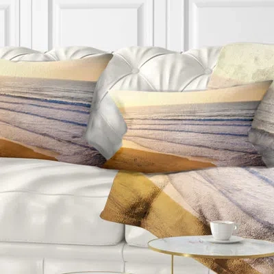 Design Art Stunning Orange Sunset Over Beach - Sea & Shore Printed Throw Pillow