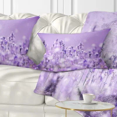 Design Art Stunning Purple Lavender Field - Landscape Printed Throw Pillow